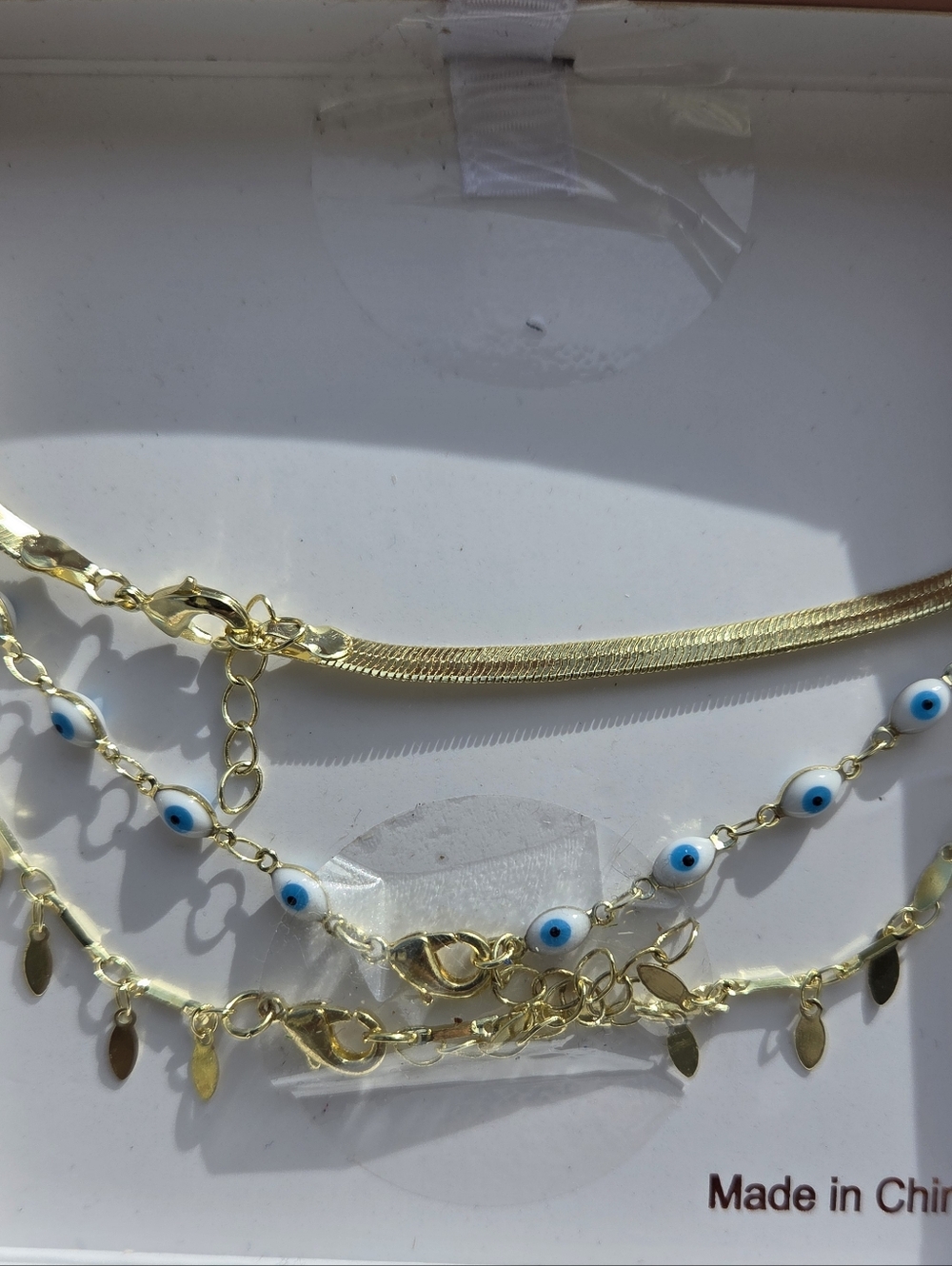 Rush by Denis & Charles - NEW Brass Anklet Set of 3 Evil Eye Boho Ankle Bracelet - Picture 4 of 4